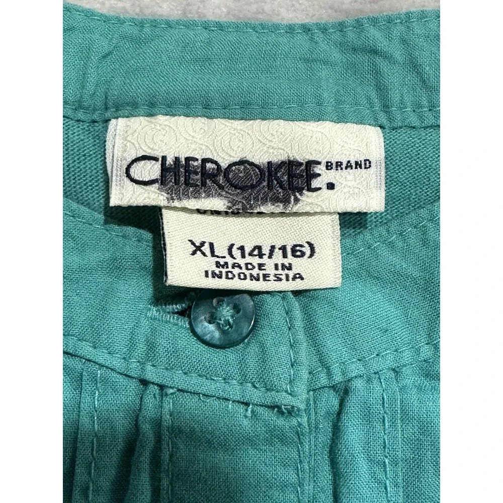 Cherokee Blouse‎ Tunic Girls Size XL 14/16 Green Front Buttons Cap Sleeve EUC